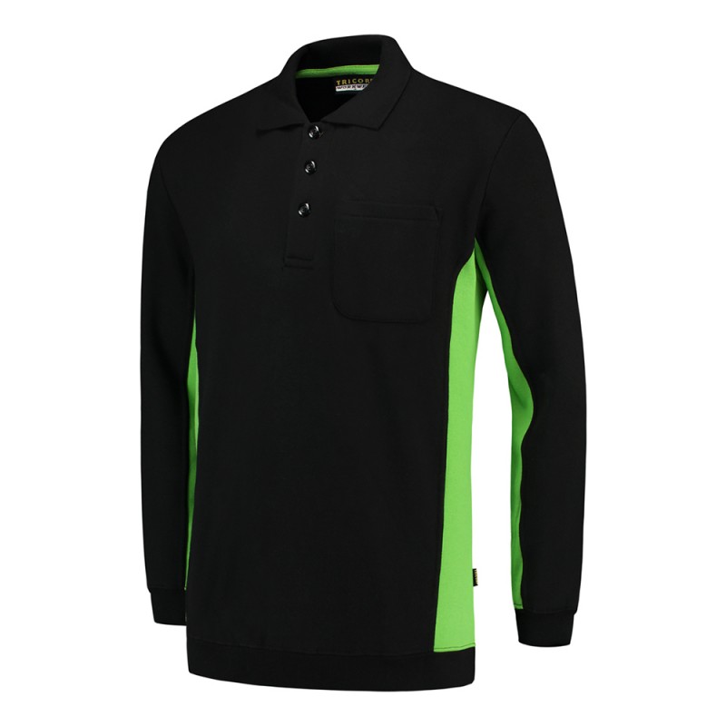 TRICORP 302001/TS2000 Polosweater Bicolor Borstzak black-lime